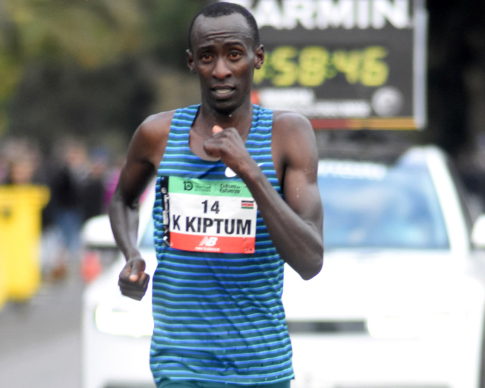 Kelvin Kiptum gewann sein Debüt und erreichte als dritter Läufer überhaupt eine Zeit unter 2:02 Stunden. Foto: Sean Hartnett