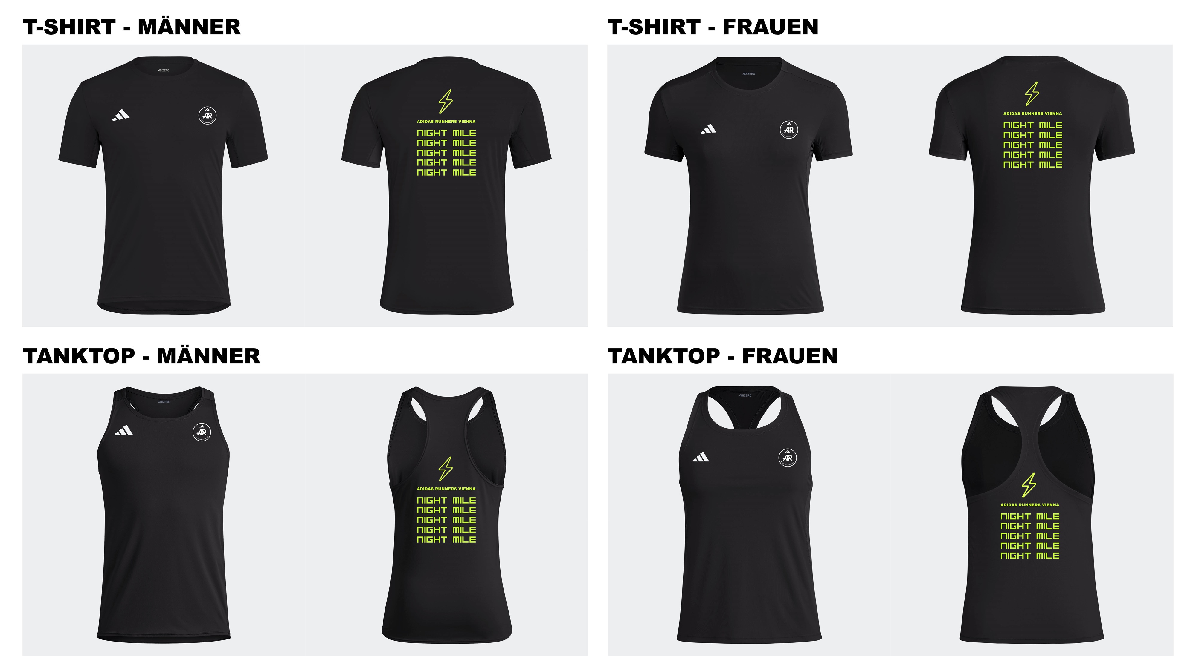 Get your exclusive adidas Runners Vienna Night Mile ADIZERO Race Shirt or tank top.