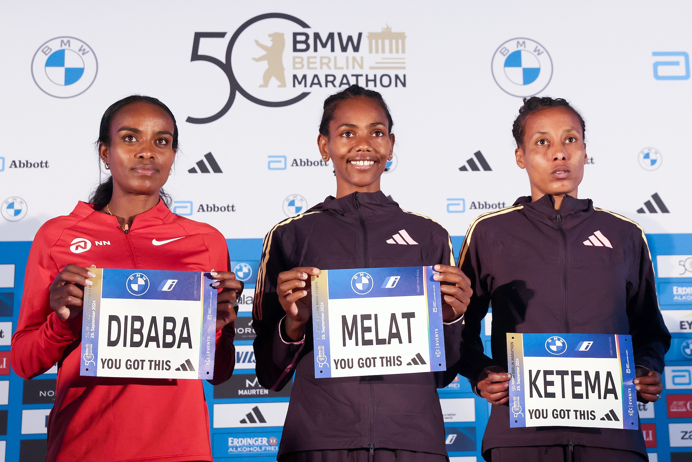 Drei Rekord-Läuferinnen, ein Ziel: Genzebe Dibaba, Melat Kejeta und Tigist Ketema wollen am Sonntag ihre persönlichen Bestzeiten angreifen. Bild: Sailer / photorun.net